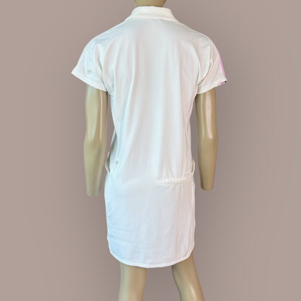 Adidas Womens Athletic Tennis Golf Polo Dress Size M White Short Sleeve Striped - Picture 3 of 13